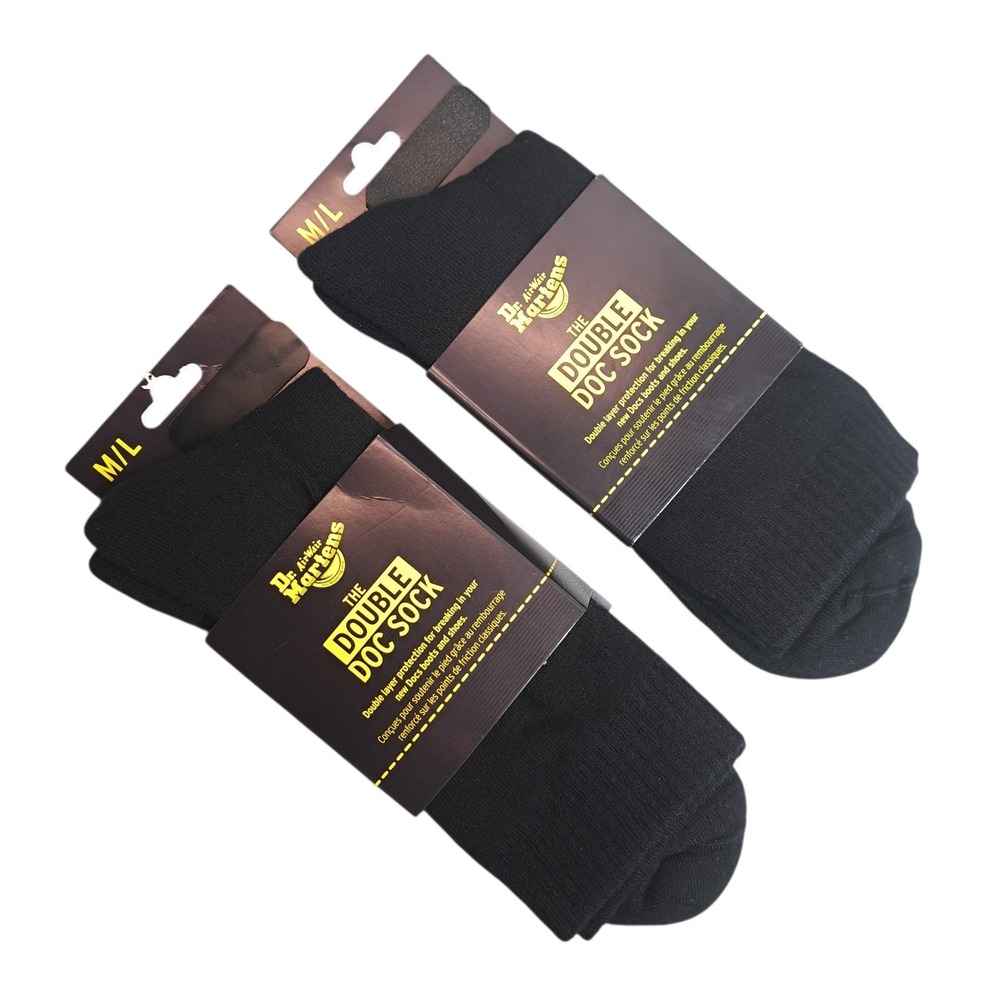 2-Pairs Dr. Martens The Double Doc Sock Black Size‎ M/L Cotton Blend